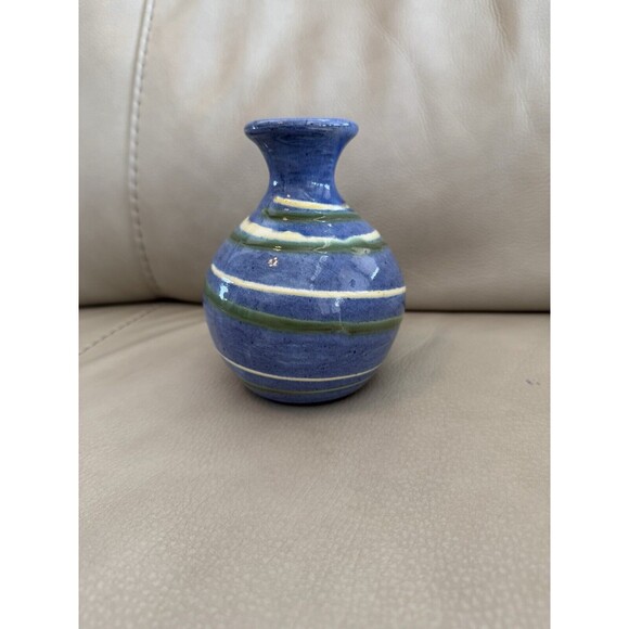 Vtg Earthworks Barbados Studio Art Pottery Bud Vase Blue Green Swirl 5.5in EUC - Picture 5 of 7